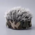 Funny camo brimless beanie with fluffy grey wig hair for hip hop party costumes - Army Green Camo Base With Gray Wig