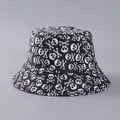 Black bucket hat with white skull and crossbones print in high-quality twill cotton - Black With White Skull Rose (1# Color)