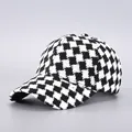 Black and white houndstooth pattern baseball cap with woven texture and curved brim - Black White Houndstooth (13#)