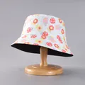 Floral bucket hat with small flowers and ladybugs, reversible design for sun protection - White Green Grid Ladybug Floral (25#)