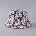 Sombrero de pescador reversible con calaveras blancas y rosas sobre fondo negro - Talla Única (Reversible) / Negro Con Estampado De Calavera Blanca Y Rosa Rosa