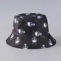 Gorro bucket negro con estampado de calavera y corona para Halloween y estilo urbano - Talla Única (Reversible) / Negro Con Estampado De Tendencia De Calavera Y Corona Blanco Gris
