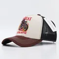 Cappello trucker con ricamo moto, frontale bianco, visiera marrone e rete nera - Motociclista Tesa Beige Caffè