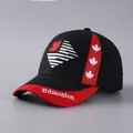 Detailed 3D embroidery showing Edmonton text and maple leaves on a baseball cap brim - Adjustable / Black Small Maple Leaf