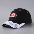 Detail of embroidered Canada flag and white 3D letter on black and white baseball cap - Adjustable / Black With White Brim Flag Maple Leaf