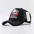 Black trucker hat with panda embroidery, mesh back, and white contrast stitching detail - 3D Panda Solid Black