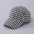Macro detail of classic black and white houndstooth pattern on a vintage baseball cap - Adjustable / Black and White Large Plaid
