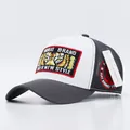 Gray and white trucker hat featuring heavy embroidery of tiger eyes and mesh side panels - Tiger Eyes White Gray Brim
