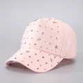 Pink baseball cap with silver star-shaped metal studs and sparkling rhinestone details - Adjustable / Pink Star Rhinestones