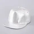 Detailed view of silver snapback hat with textured faux snake skin finish and metallic shine - Plain Style / Smooth Silver