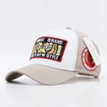 White and beige trucker hat with detailed tiger embroidery and breathable mesh panels - Tiger Eyes White Khaki Brim
