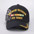 Detailed embroidery of Vietnam Veteran and Air Force ribbons on a black cotton baseball cap - Adjustable / 3D Letters Black