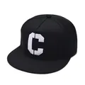 Μινιμαλιστικό μαύρο hip-hop καπέλο snapback με λευκό 3D κεντημένο γράμμα C - Μαύρο / Ενήλικας