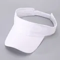 Detail of adjustable hook and loop strap on white cotton sun visor hat with wide brim - White