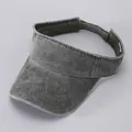 Detail of grey washed denim sun visor with reinforced stitching and adjustable strap - Dark Green