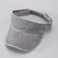 Detail of adjustable velcro strap and sweatband on vintage denim sun visor cap - Light Gray