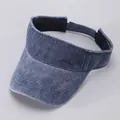 Deep blue washed denim sun visor hat with adjustable velcro strap and reinforced stitching - Navy Blue