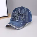 Dark blue denim baseball cap with HOPE rhinestone letter and silver studs - HOPE Medium Blue