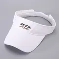 Close-up of white sun visor with New York embroidery and detailed stitching on the brim - Adjustable / White-NEW YORK