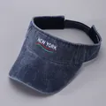 Navy blue wash denim sun visor hat with New York embroidery and adjustable strap - Adjustable / Navy Blue-NEW YORK