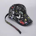 Black graffiti baseball cap with colorful street art patterns and long adjustable strap - Black Graffiti Animal (Ribbon)