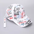 Graffiti baseball cap in white with long ribbon and colorful street art patterns - White Graffiti Alphabet (Ribbon)