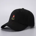 Minimalist black cotton baseball cap featuring fire embroidery and front patch design - Adjustable / Black Flame