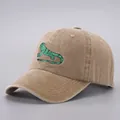 Cappellino vintage lavato kaki con ricamo dettagliato di lucertola verde sulla fronte - Regolabile / Lucertola ricamata cachi