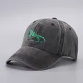 Berretto da baseball in cotone grigio scuro lavato vintage con ricamo camaleonte verde - Regolabile / Lucertola ricamata nera
