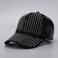 Fashionable black baseball cap with silver rhinestones and sparkling tassel details - Adjustable / Black