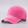 Close-up of vintage washed cotton baseball cap with six-panel crown and stitched brim - Adjustable / Pure Cotton Soft Top - Pink