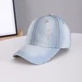 Light blue denim baseball cap with rhinestone stars and yellow star embroidery detail - Multi-Star Light Blue