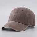 Detail of dark brown washed cotton baseball cap with vintage distressed texture - Adjustable / Pure Cotton Soft Top - Coffee