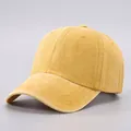 Close-up of yellow corduroy baseball cap showing fine texture and panel stitching - Adjustable / Pure Cotton Soft Top - Yellow
