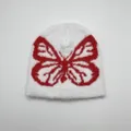 Berretto invernale in peluche bianco con grande motivo a farfalla rossa jacquard - Taglia unica / Farfalla Bianca