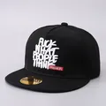 Black snapback hat with white 'FUCK WHAT PEOPLE THINK' embroidery in street style - Adjustable / Black Slogan