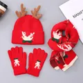 Christmas red elk knit hat scarf and gloves set with warm thickened reindeer antlers - Adult / Red