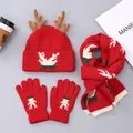 Three-piece red knit set with elk antlers including hat scarf and warm gloves - Adult / Ancorra Red