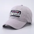Detail of embroidered California Legend patch on a purple cotton baseball cap - Adjustable / Light Gray Legend Embroidery