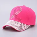 Rosa Baseballkappe mit Strass-Schleifenmuster und kristallbesetzter Krempe für Damen - Baumwolle / Rosarot