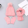 Three-piece winter set with knitted hat, scarf, and touch-screen gloves in soft pink color - Pink