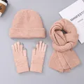 Close-up of peach knit winter set showing fleece texture and touchscreen glove tips - Regular Hat / Khaki
