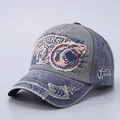 Vintage washed cotton baseball cap with Sharks embroidery and distressed brim detail - Adjustable / Navy Shark Patch