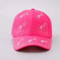 Hot pink rhinestone baseball cap featuring Love letters and sparkling crystal design - Adjustable / Rose Red - Small Rhinestone LOVE