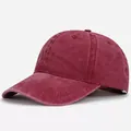 Vintage washed burgundy cotton baseball cap with a classic distressed finish - Adjustable / Pure Cotton Soft Top - Wine Red