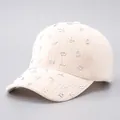 Detail of beige baseball cap with vertical texture and decorative silver metal letters - Beige - Full Rhinestone Hot Stamping Letters