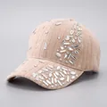 Fashionable khaki corduroy baseball cap with sparkling crystal rhinestones decoration - Khaki - Random Hot Stamping Rhinestones