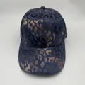 Gorra de béisbol azul marino con estampado de leopardo dorado y visera curva clásica - Ajustable / Azul Oscuro Bronceado Leopardo