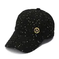Zwarte tweed baseballpet met kleurrijke lovertjes en een gouden R-logo met steentjes - Zwart