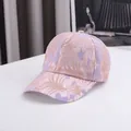 Pink floral lace baseball cap for women featuring elegant embroidery and curved sun visor - Adjustable / Pink Floral Lace